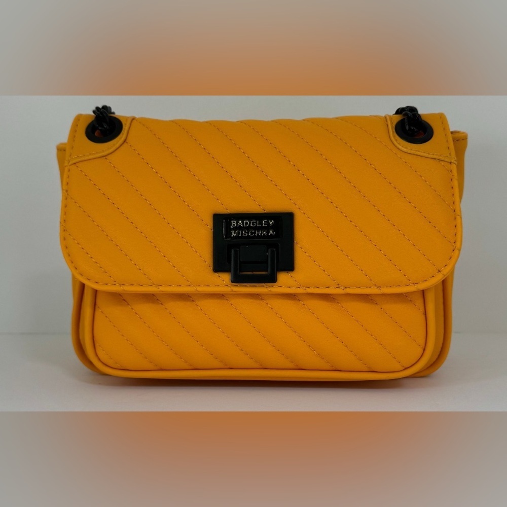 Badgley Mischka Crossbody Handbag Quilted Front Yellow NWT
